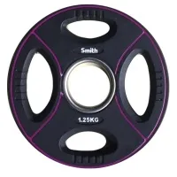 Диск для штанги Smith полиуретановый черный с цветными линиями, втулка из нержавеющей стали, 1,25кг